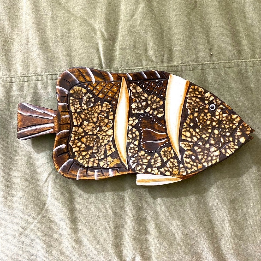 Wooden fish hand carved hand painted trinket dish #4